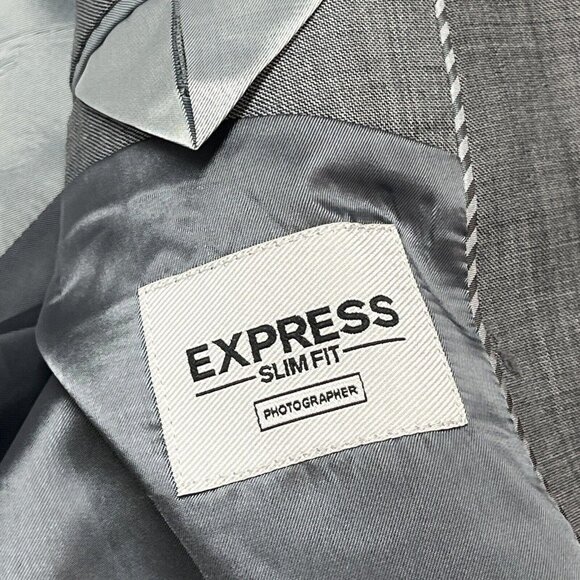 Express 42L Photographer Blazer Jacket Sport Coat Wool Blend Gray 2 Button - Picture 9 of 10